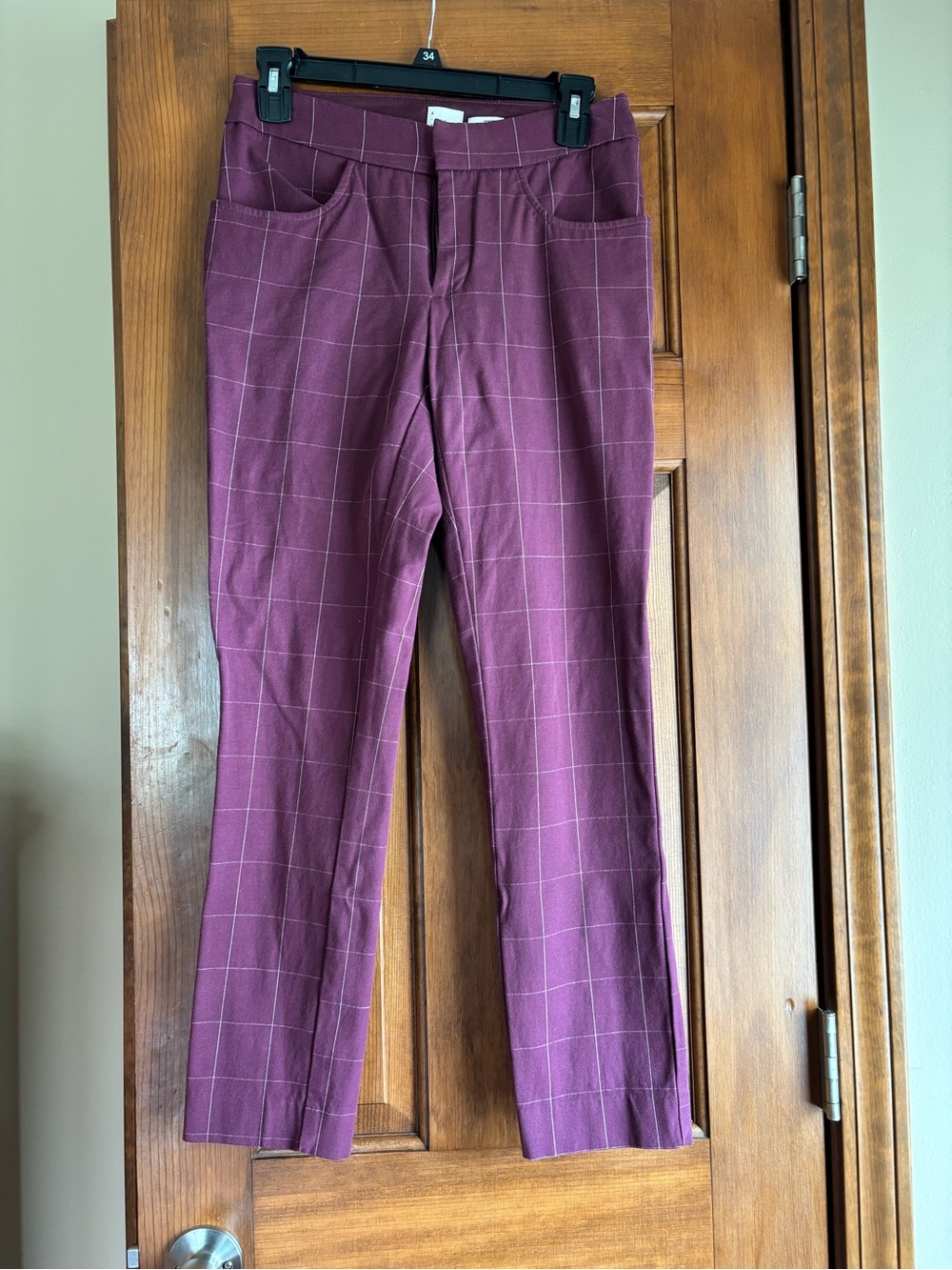 Women’s Windowpane Dress Pants - Burgundy